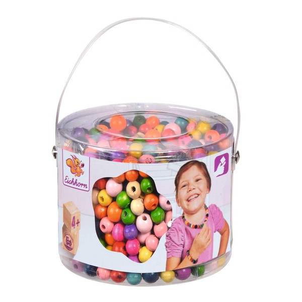 Eichhorn 100003442 Wooden Beads Set in Bucket, Various Colours and