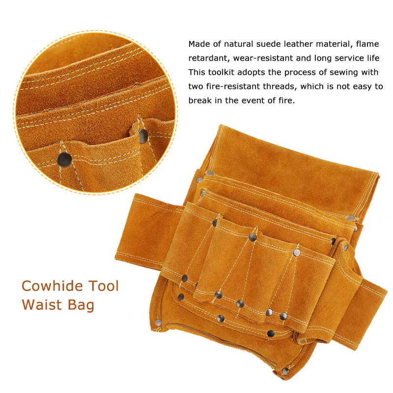 Tool Waist Bag Multifunctional Yellow Cowhide Electrician Hardware Tool Storage