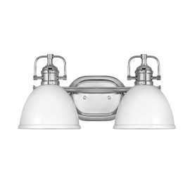Hinkley Rowan Collection Two Light Bathroom Vanity Fixture with Polished White Metal Shade, Chrome