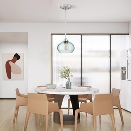 Pendant Lights Kitchen Island, Single Pendant Lights with Adjustable Height 5"-42", Pendant Light Fixtures with Green Glass Shade, Green Pendant Light for Living Room Bedroom Dining Room E26 Base