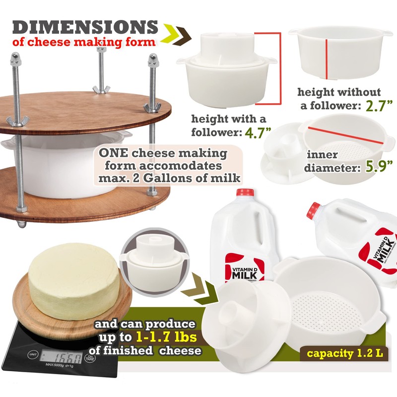 Wooden Cheese Press for Cheese Making Supplies Diameter 11 in