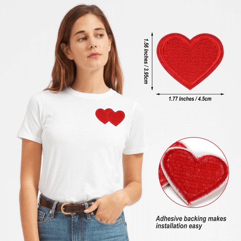 12 Pcs Red Heart Patch Iron On Decals for Clothes