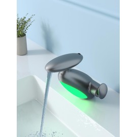 LED Bathroom Sink Faucet with Pull-Out Sprayer - 4 Modes (Waterfall Included) | 360° Rotating Spout, Single Hole Modern Washbasin Tap with LED Light Grey