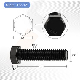 1/2-13 x 9“ Hex Head Bolts, Partially Threaded, Stainless Steel 304(18-8) Bolt, Black Oxide Finish, Quantity 2