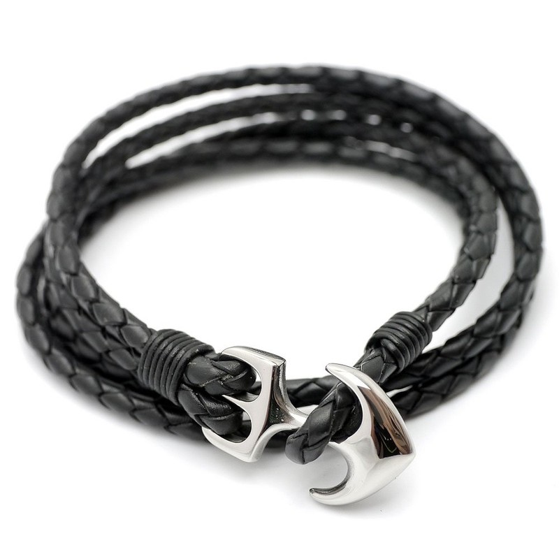 Silver One ko Front Hook Leather Choker Anchor Genuine Leather