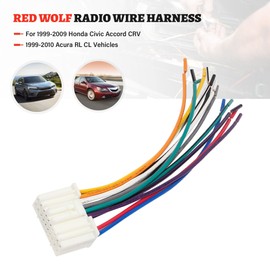 RED WOLF Radio Reverse Wiring Harness for 1999-2009 Honda Civic Accord CRV, 1999-2010 Acura RL CL Vehicles Female Connector Adapter Replace Factory OE OEM Wire Cable