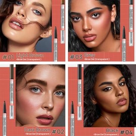 Lápiz de Cejas 3D Resistente al Agua 2 en 1 con Gel para Cejas, Lápiz de Cejas micro con Aplicador de 4 Puntas de Horquilla, 2 in 1 Waterproof 3D Eyebrow Pencil with Eyebrow Gel, (Black)