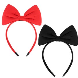 Bow Headband For Women, Red Bowknot Hair Band Big Bowknot Headdress Black Huge Bow Headband Large Bowknot Hairband Perfect Hair Accessories for Party and Cosplay-2PCS