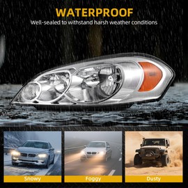 DWVO Headlight Assembly Compatible with 2006-2013 Chevy Impala / 2014-2016 Chevy Impala Limited / 2006 2007 Chevy Monte Carlo Headlamps Replacement Chrome Housing Clear Lens Amber Reflector