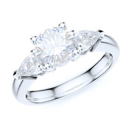 PRSTANI Sterling Silver Three Stone 1CT Simulated Round Brilliant Cut And Pearl Shape Diamond Promise Engagement Ring (7)