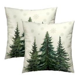 Pine Tree Throw Pillow Covers 18x18 in, Winter Snow Green Forest Decorative Pillow Cases Double-Sided Square Cushion Cover for Outdoor Home Living Room Bed Sofa Couch