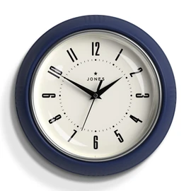 Jones Clocks® Round Retro Wall Clock – The Ketchup Round Clock – Easy to Read Numbers, Blue wall clock perfect as a kitchen clock, office clock, living room clock. Retro clock 25cm