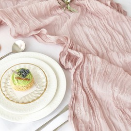 IVAPUPU 6 Pcs Cheesecloth Table Runner - 10ft Dusty Pink Boho Gauze Cheese Cloth Table Runners for Baby Shower Decoration Wedding Party Summer Garden Farmhouse