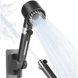 Abelloly High Pressure Shower Head with Handheld, 3 Spray Modes Turbo Shower Head with One-Button Adjustable Valve, Filtered Shower Head with Handheld, 59" Shower Hose and Bracket (Gun Grey)