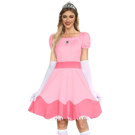 For G and PL Women's Carnival Square Collar Puff Sleeves Pink Princess Dress with Crown Cosplay Party Costume S