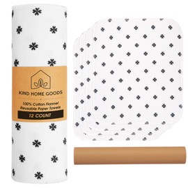 Reusable Paper Towels Washable Roll (12"x10”) - Soft Absorbent 100% Cloth Paper Towels - Washable Paper Towels Rolls w/ Cardboard Roll - Reusable Napkins Washable - Reusable Dish Cloths - 12 pack