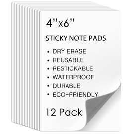 12 Pack Dry Erase Sticky Notes, 4x6 Inch Mini Reusable White Board Stickers with Whiteboard Marker, Post It for Wall Office Home