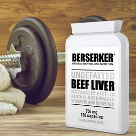 Berserker Desiccated Beef Liver 750mg 500 Capsules Un-defatted Meaning Full Absorption of Naturally Occurring Vitamins and Minerals Found in Beef Liver. Made in The UK.