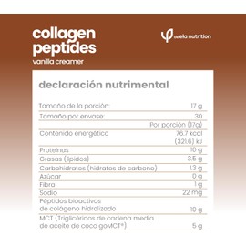 ela nutrition | Collagen Peptides Keto Vanilla Creamer | Péptidos bioactivos de colágeno hidrolizado + goMCT ® + sabor vainilla natural | 510 gr (30 porciones)