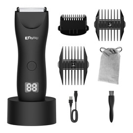 Enssu Electric Groin Hair Trimmer Comfort Makeup Products, Replaceable Waterproof Wet Dry Clippers for  Gift, Wireless Charging Body Skincare Trimmer - Color: Shadow Black（with dock & LCD）