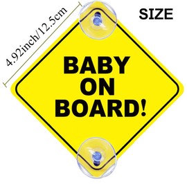 2 Pcs Baby on Board Sign for Car, Child on Board Car Sign, Equipped with 4 Suction Cups, Reusable Durable Car Baby Stickers