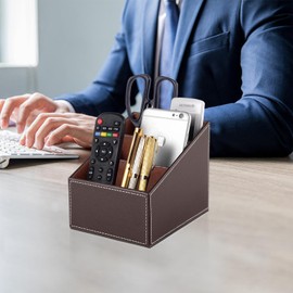 XNONE Leather Remote Control Organiser with 3 Compartments, Multifunctional Bedside Table Desk Organiser, Desk Organiser, Pen Holder for Pens, Glasses, Mobile Phones, Make-Up (Brown, 3 Compartments)