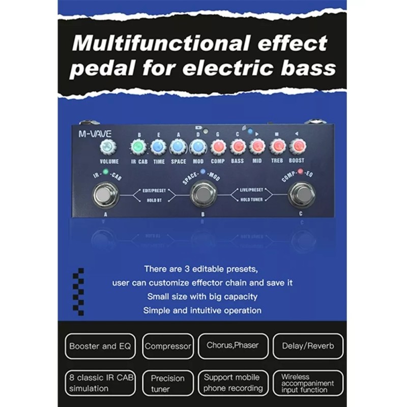 M-Vave Pedal de efecto M-Vave Cube-Baby Bass azul