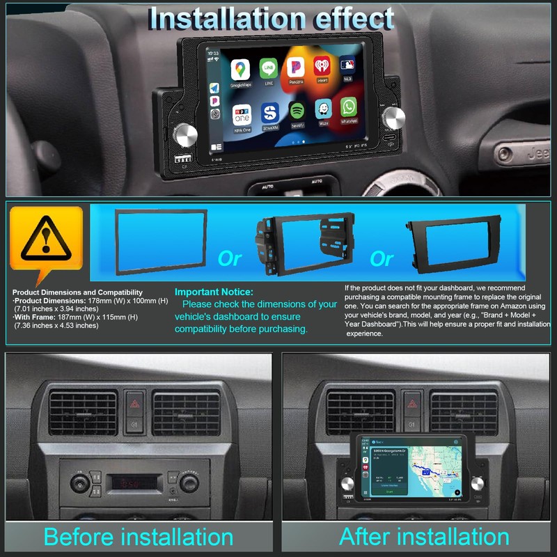 Wireless Apple CarPlay Single Din Car Radio,5.9 inch IPS Touch