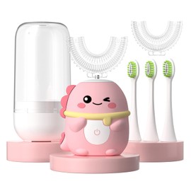 JIANLEJIA Kids Electric Toothbrush U Shaped Toddler Auto Sonic Toothbrushes with 5 Brush Head,Cartoon Dinosaur Ultrasonic Toothbrushes for Children 2-12 Years,360° Full Mouth Cleaning Automatic
