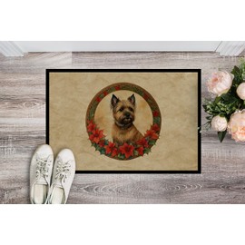 Caroline's Treasures DAC2336MAT Cairn Terrier Christmas Flowers Doormat Front Door Mat Indoor Outdoor Rugs for Entryway, Non Slip Washable Low Pile, 18H X 27W