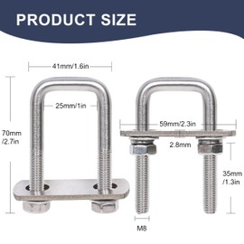 SRZTXU 4 Sets M8 Square U-Bolts,u-Bolts 1 inch Wide,304 Stainless Steel Square u-Bolts,with Nuts,Bolt Plate and washers (4, M8 x 25mm x 70mm)