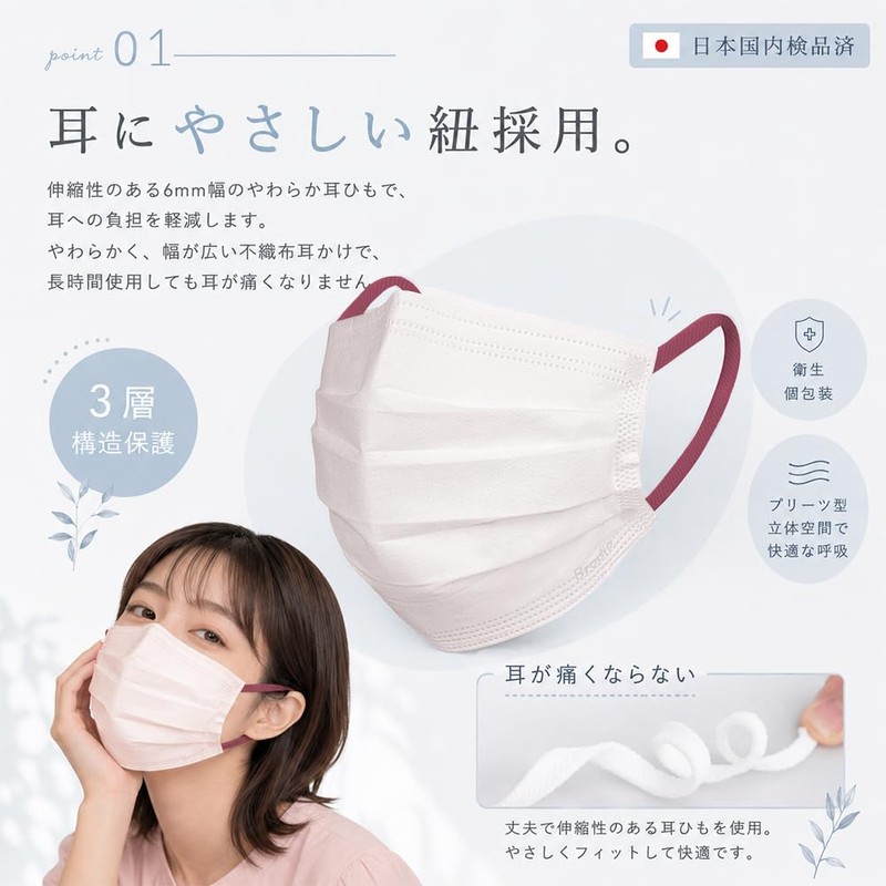 [babaka] マスク 大きめ 特大 Ω式プリーツ【ひんやり・冷感マスク追加】サラッと快適 使い捨てマスク 個包装 顔にフィット 立体マスク 通気性