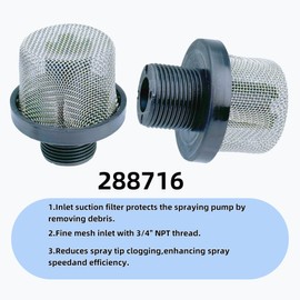 288716 3/4" Inlet Suction Strainers Fit for Airless Paint Sprayer X7/LTS17,X5/LTS15, ProX9/ProX19,ProX7/ProX17, ProX17/ProLTS 170 and More Replaces 288716, 243-082,243082, 195697(6PACK)