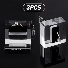 FINGERINSPIRE Pack of 3 Clear Acrylic Ring Stand with Black Velvet 4 x 4 x 1.9 cm Square Transparent Ring Holder Ring Storage for Shop Windows and Home Decoration