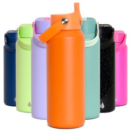 Elemental 100% Leak Proof Core Stainless Steel Water Bottle - 40 oz Double Wall Insulated Water Bottles for Travel, Sports and Gym - Reusable Bottle with Straw lid - Orange