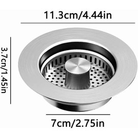 3 in 1 Kitchen Sink Drain Strainer and Stopper, 304 Stainless Steel Metal Pop Up Sink Stopper, Anti-Clogging Basket Strainer Kitchen Sink Drain Strainer