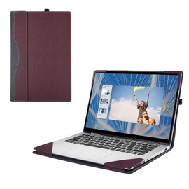 RUNMEIJIA Laptop Cover Case for Dell inspiron 14 2-in-1 7430/7435/7440/7445 2023-2024[not Compatible with Any Other Model] PU Leather Detachable Notebook Sleeve Computer Bag Protective (Wine red)