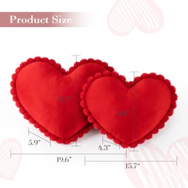 AELS Heart Shaped Pillow, Set of 2, Heart Decorative Throw Pillows, Soft Velvet Love Pillows with Faux Fur Pom Poms, Cute Pillow 20 & 16 Inches, Valentines Day Decorations, Wedding Decor, Red