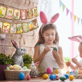 Easter Decorations Vintage Style Easter Day Banner, 15 pcs Easter Hang Bunting Garland Decoration for Mantle Fireplace Indoor Outdoor Easter Party Supplies