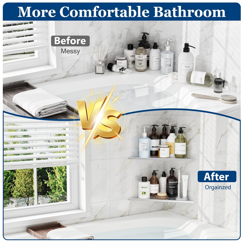 Qeke Corner Shower Shelves, 12” Recessed Tile Shower Shelf, 304
