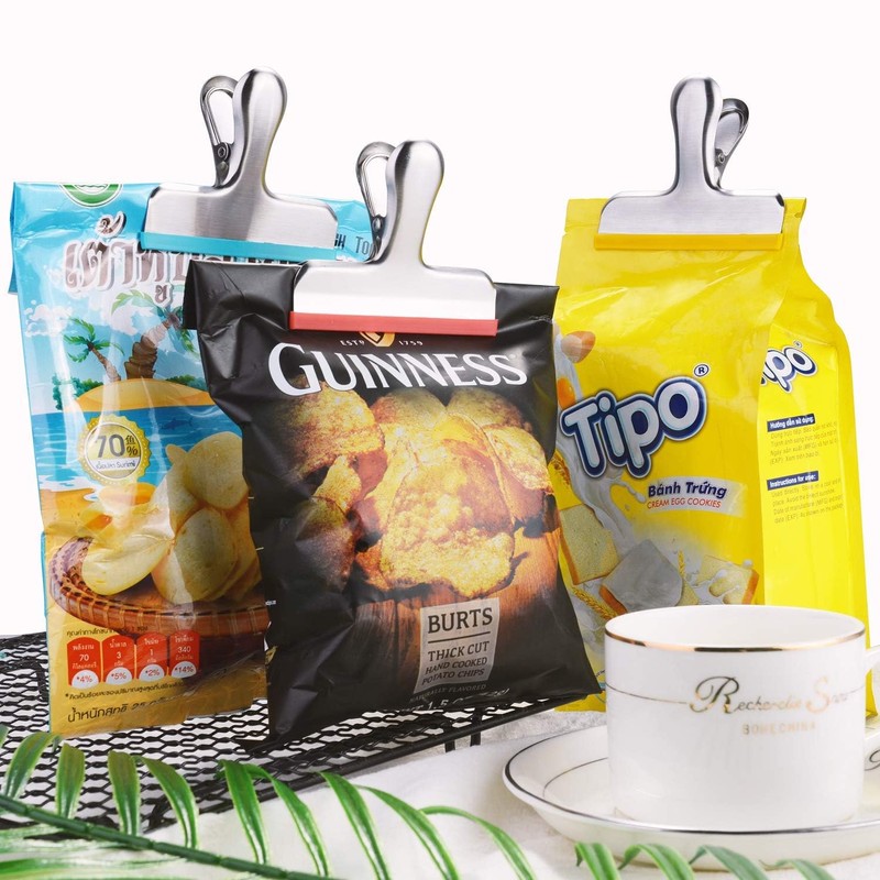 HOUSE AGAIN 12 Pack Stainless Steel Chip Bag Clips Covered