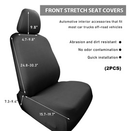 NYTKL 2 PCS Car Seat Covers, Breathable Elastic Fabric Automotive Front Seat Cover, Non-Slip Washable Car Seat Protectors, Universal Vehicle Cushion Cover for Cars Trucks SUVs (Black)
