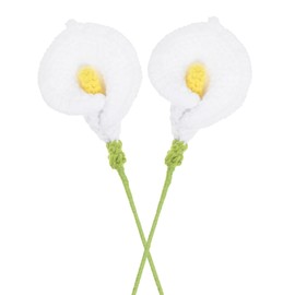 M METERXITY 2-Pack Crochet Flowers, Knitted Artificial Wool Calla Lily for Mother's Day/Wedding/Birthday/DIY Decor, Handmade Knitted Flowers [White]