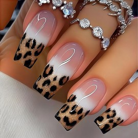 Uñas postizas de longitud media con degradado rosa, reutilizables, con pestañas adhesivas - Kit de manicura de 24 piezas para mujeres y niñas