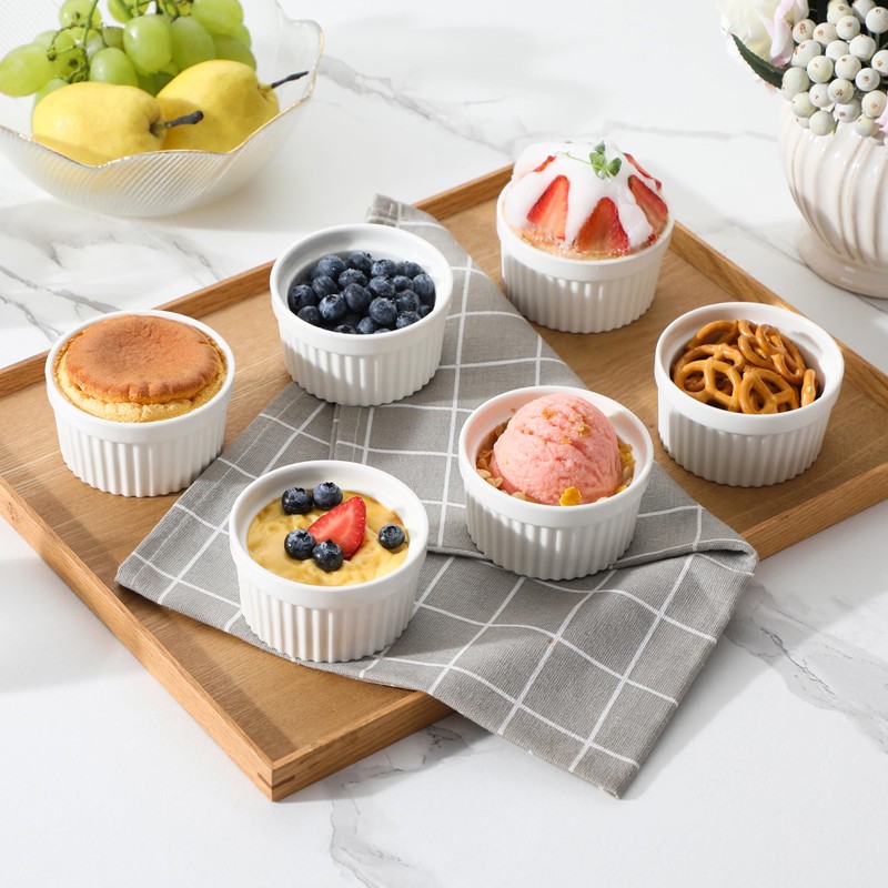 MALACASA Ramekins 4 oz Oven Safe, Porcelain Creme Brulee Ramekins