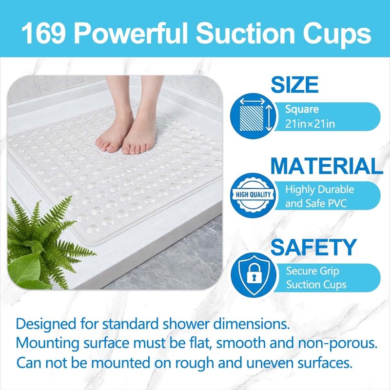 21 x 21 Inch Shower Stall Mat Non Slip, Square