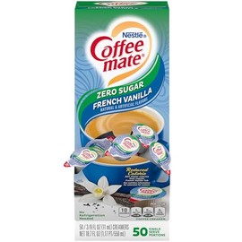Nestle Coffee mate crema para caf sin azcar sabor vainilla francesa, crema lquida en envase individual, sin lcteos, no necesita refrigeracin, caja de 