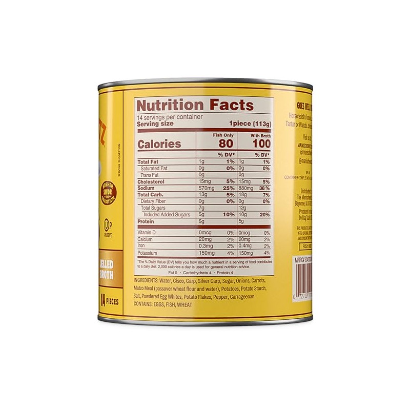 Manischewitz Premium Gold Gefilte Fish, (14 Pieces) in Jelled Broth,