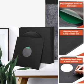 20 Fundas Interiores para Discos, 12 Pulgadas, 350 g/m², Cubiertas para Discos de Cartón de Papel Kraft Negro, Cubiertas Antiestáticas para álbumes, Cubiertas para Discos de 33 RPM