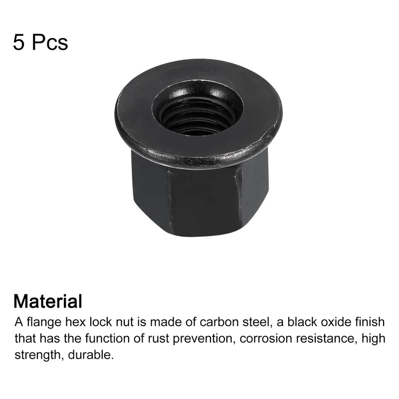 sourcing map M12 Flange Hex Nuts, 5pcs Grade 8.8 Carbon